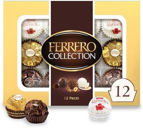 Ferrero Collection, 12 Count, Premium Gourmet Assorted Hazelnut Milk Chocolate, Dark Chocolate and Coconut, 4.6 oz BB: 09/17/2025