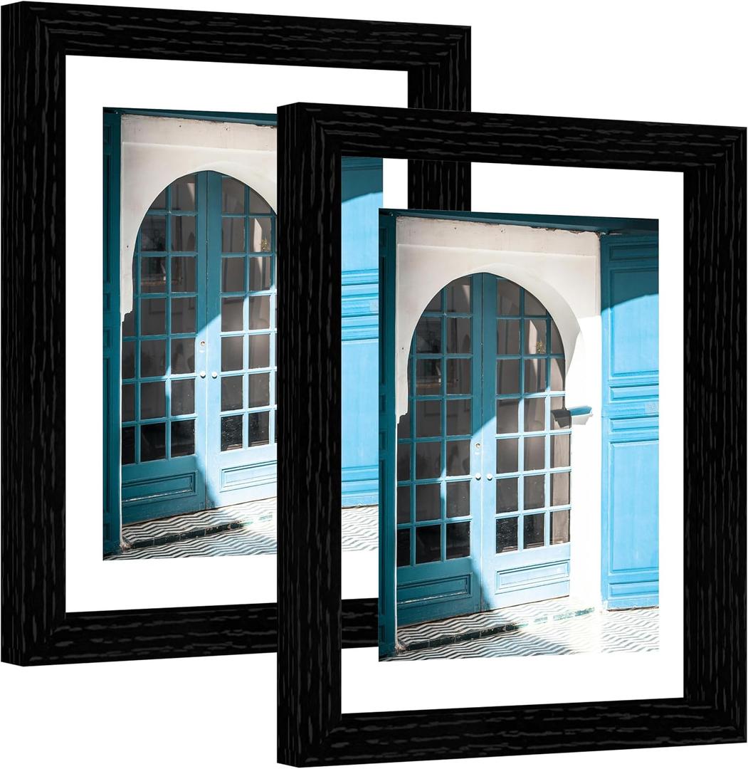 eletecpro 9x12 Floating Picture Frames Set of 2, Clear Double Glass Picture Frames for Wall Mount, Vertical or Horizontal Display Multi-size Photos and Artworks up to 9x12 Inches, Home Decor, Black