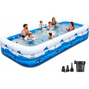 Extra Large Family Inflatable Pool, 130" x 72" x 22" Blow Up Pool for Kids & Adults, Thick PVC Kiddie Swimming Pool for Backyard Summer Fun
