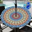 Round Outdoor Tablecloth with Umbrella Hole Waterproof Patio Table Covers Round Fitted Tablecloth with Elastic Zippered Round Outdoor Table Cloth for Picnic, Camping, Garden 36''-44''