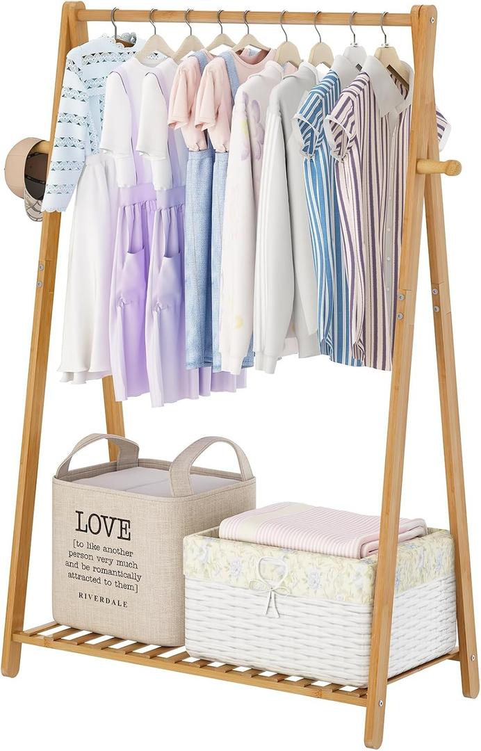 Kids Clothing Rack Small Baby Clothes Racks Bamboo Garment Rack 42"H Wooden Short Mini Dress Up Costume Rack with Shelves for Hanging Clothes, Size: 1-Tier,42" Tall