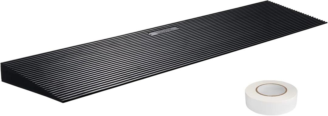 VEVOR 1.6" Rise Cuttable Threshold Ramp for Sweeping Robot, 35.4" Wide Natural Rubber Wheelchair Ramp, Non-Slip Solid Rubber Ramp with Double-Sided Tape for Doorways,Driveways,Bathroom,Smooth Tile (Black)