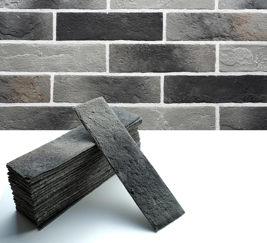 Gray Faux Brick Wall Tiles, 3D Thin Brick Veneers for Indoor Outdoor Wall Decoration, for TV Background, Bedroom, Bathroom, and Fence Panels 76pcs 10 sq.ft