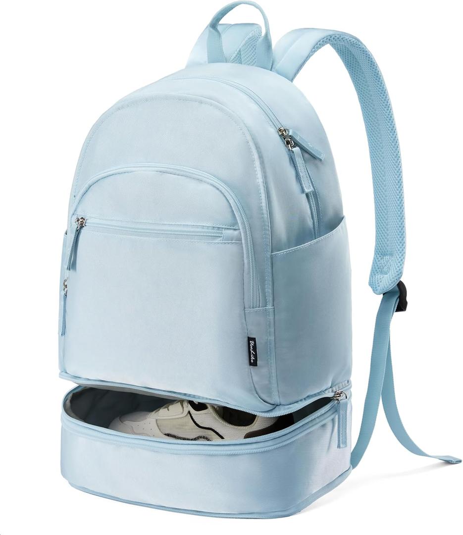Gym Backpack for Women Men, Lightweight Gym Bag with Shoe Compartment, Waterproof Workout Backpack with Wet Pocket (Ice Blue)