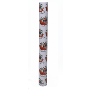 LaRibbons Christmas Wrapping Paper Jumbo Roll with Red Pom Pom, Classic Sled Design Gift Wrap Set for Christmas, Holiday, Party Celebration, 30 Inch X 40 Feet (100 sq. ft. ttl.)