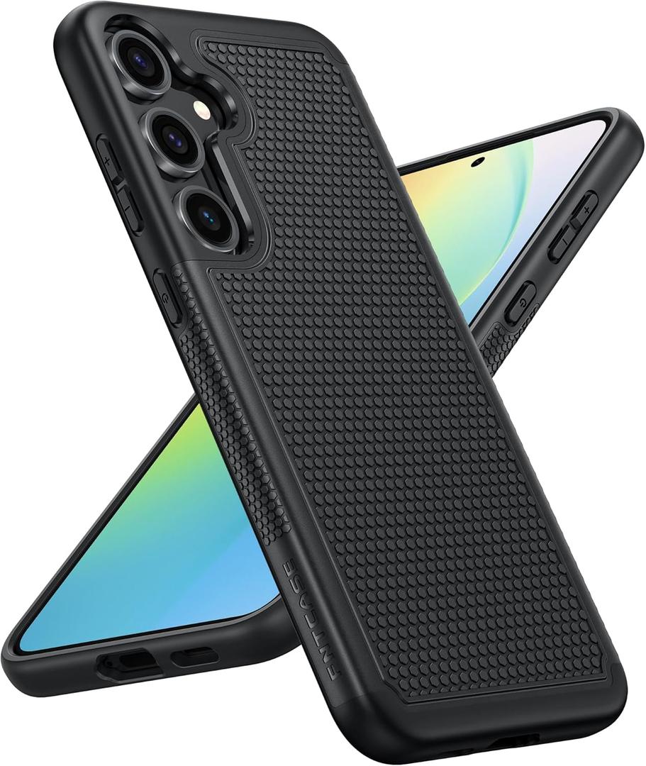 FNTCASE for Samsung Galaxy S24 Case: Dual Layer Heavy Duty Cell Phone Protective Cover Shockproof Rugged with Non-Slip Textured - Military Drop Protection Bumper Tough - 2024, 6.2inch Black