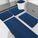 YIHOUSE Memory Foam Blue Bathroom Rug Sets 5 Piece, Ultra Absorbent Bath Mat for Bathroom - Non-Slip Machine Washable & Dry Quickly, 5 Piece Bathroom Mat Set, Navy Blue
