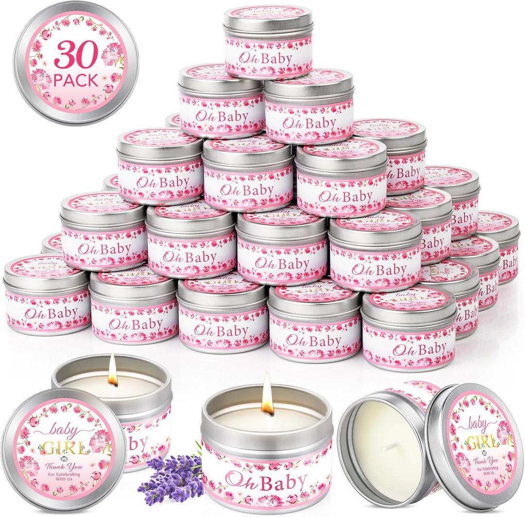 30 Pack Baby Shower Party Favors Candles Lavender Scented, Baby Shower Favors for Guests Prizes, Girl Boy Gender Reveal Party Gifts Decorations (1.2 Oz, Pink)