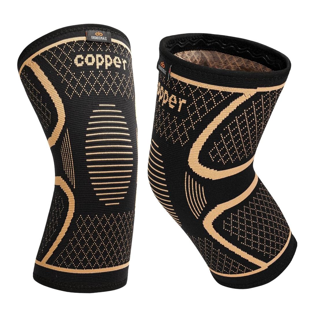 INDEEMAX Copper Knee Brace for Women Men 2 Pack, Knee Compression Sleeve for Knee Pain, Arthritis, Running,Sports and Recovery Support, M