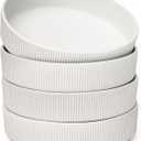 OTAGO 8" Bowls Set of 4, Ribbed Stoneware Bowls with Unique Handcrafted Reactive Glaze, Matte Ceramic Tableware for Kitchen, Dinner & Dining, Microwave & Dishwasher Safe, White, 4 Pieces