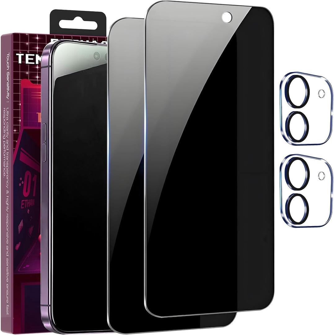 2+2 Pack for iPhone 11 Privacy Screen Protector with Camera Lens Protector, 9H Tempered Glass, True25Anti Spy, Full Coverage Case Friendly
