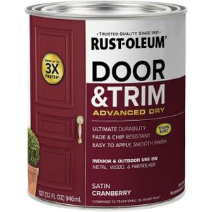Rust-Oleum 369385 Advanced Dry Door & Trim Paint, Quart, Satin Cranberry