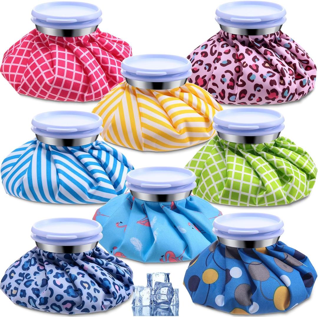 TrelaCo 8 Pcs Ice Pack for Injuries Reusable with Screw Refillable Reusable Hot and Cold Bag for Sport Injuries Head Shoulder Back Neck Knee Pain Relief, 8 Colors, 6 Inch