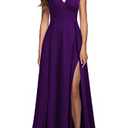 MUSHARE Women's V Neck Sleeveless Split Formal Dress Cocktail Party Prom Long Dresses Purple, S