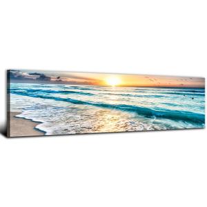 Sunrise Ocean Beach Canvas Wall Art Coastal Room Decor Nature Pictures for Wall Nautical Bathroom Living Room, Sea Waves Landscape Painting Tropical Seascape Poster Prints Artwork Decorations 14x48”