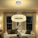 WOSOHYUN 16" Silver Crystal Ring Chandelier Adjustable Height Pendant Light