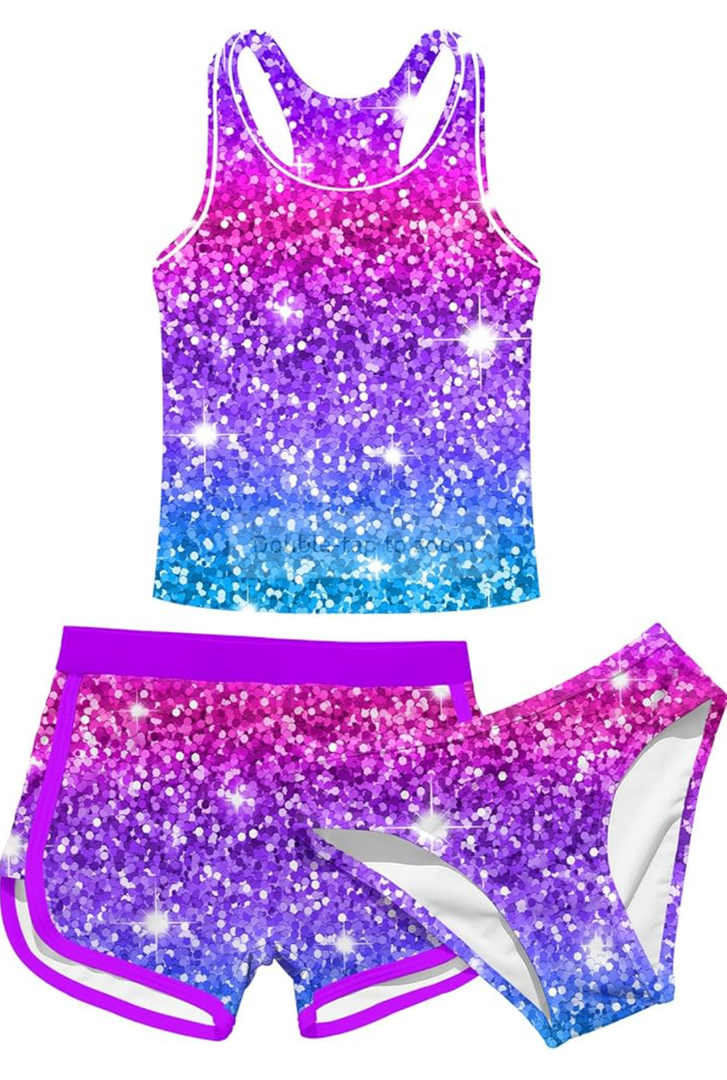 uideazone Girls 3 Piece Bathing Suit Summer UPF 50+ Racerback Swimsuit with Shorts Beach Tankini Sets 12 Years