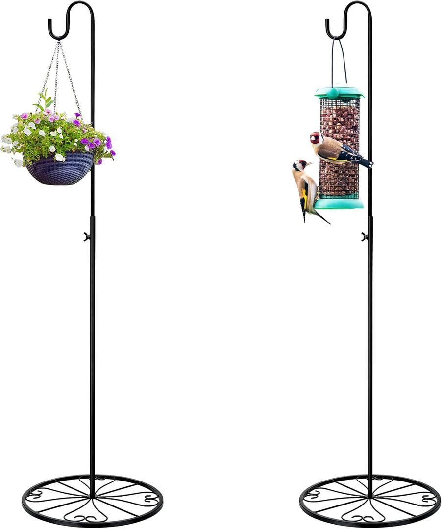 Blulu 2 Pack Adjustable Black Iron Shepherds Hook 34"-55" Shepherds Hook Metal Hummingbird Feeder for Wedding Event and Home Decor Garden Outdoor Plants Lantern Mason Jar Wind Chimes Wedding