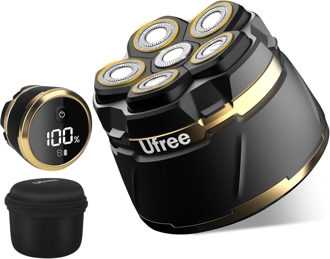 Ufree Head Shavers for Bald Men, IPX6 Waterproof Wet/Dry Bald Head Shaver, Detachable Rotary Blade for Clean Shave, Electric Shaver with LED Display, Storage Bag