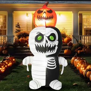 InfleasJoiy 5FT Pumpkin Zombie Halloween Decoration with Built-in LED Light, Suitable for Lawn, Yard, Garden, Terrace Halloween Outdoor Inflatable Decoration
