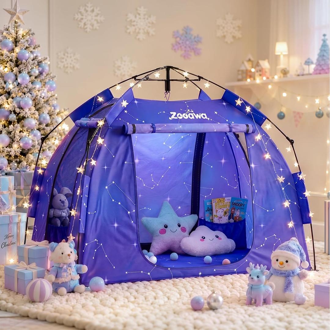 Large Kids Play Tent with LED Strip Lights Pop Up Playpen Indoor, 66.9 x 35.43 x 50.78 inches