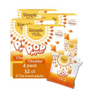 Simple Mills Pop Mmms Cheddar Baked Snack Pack Crackers, Healthy Snacks for Kids, Individual Packs, Gluten Free, 8 Ct (Pack of 4), BBD: 01/31/2026