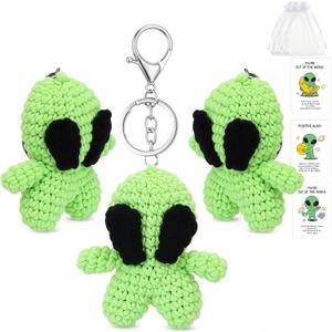 3 Set Crochet Alien Keychain Glow in The Dark Inspirational Gift with Encouragement Cards Crochet Alien Gift for Men and Women Graduation, Halloween, Employee Appreciation Gifts