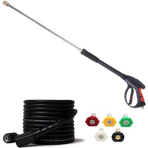 Pressure Washer Gun and Hose Kit, 3000PSI High Power Pressure Washer Gun Replacement Kit with 26 Ft Hose and 21 Inch Extension Wand and 5 Nozzles