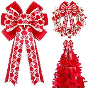 Valentines Day Tree Decorations, Valentine Tree Topper Bow with Red and Pink Heart for Valentines Day Wreath Wedding Holiday Party Wall Home Front Door Outdoor Decor, Pack 4