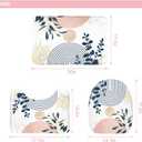 Riyidecor Boho Pink Navy Blue 4Pcs Shower Curtain Set with Toilet Lid Cover and Non-Slip Rugs, Mid Century Modern Minimalist Bathroom Decor SetAbstract Contour and Bath Mat with 12 Hooks