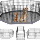 PETIME Foldable Metal Dog Exercise Pen/Pet Puppy Playpen Kennels Yard Fence Indoor/Outdoor 8 Panel 24" W x 24" H with Bottom Pad (with Bottom pad, 8 Panels 24" H)  Playpen+Bottom Pad