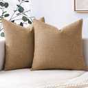 MIULEE Pack of 2 Brown Faux Linen Throw Pillow Covers Square Rustic Farmhouse Decorative Burlap Pillowcases Cushion Covers for Couch Bed Sofa Living Room 18x18 Inch