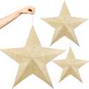 Christmas Large Hanging Ornaments, 3Pcs Velvet Star Ornaments for Indoor Outdoor Yard Ceiling Hanging Ornaments Holiday Classroom Hanging Decorations for Xmas Tree Porch Yard Decor Champagne