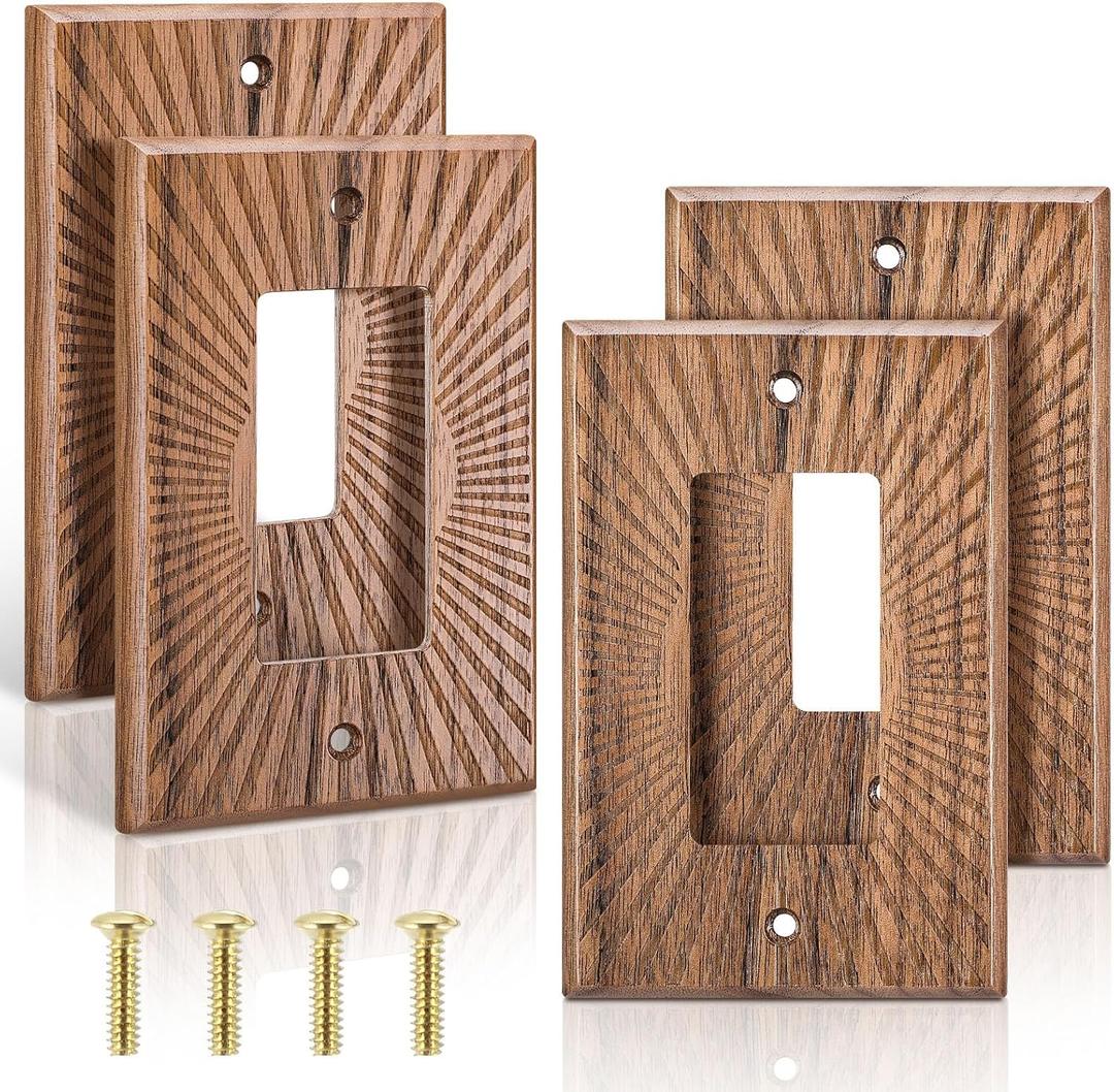 DoubleFill 4 Pcs Walnut Wood Light Switch Cover Brown Outlet Covers Wall Plate Decorative Boho Plug Plate Vintage Rustic Contemporary Interior Room Home Decor (13 * 8.2cm,Single Decorator)