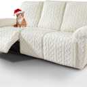 vctops 8 Pieces Geometric Jacquard Plush Recliner Sofa Covers Soft Fuzzy Fluffy 3 Seats Couch Cover Anti-Slip Sofa Slipcover Furniture Protector with Elastic Bottom for Kids Pet(Cream,3 Seat)