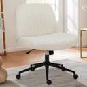 Sweetcrispy Criss Cross Chair Legged, Armless Office Desk Chair with Wheels, Swivel Vanity Height Adjustable Wide Seat Computer Task Seating - Beige