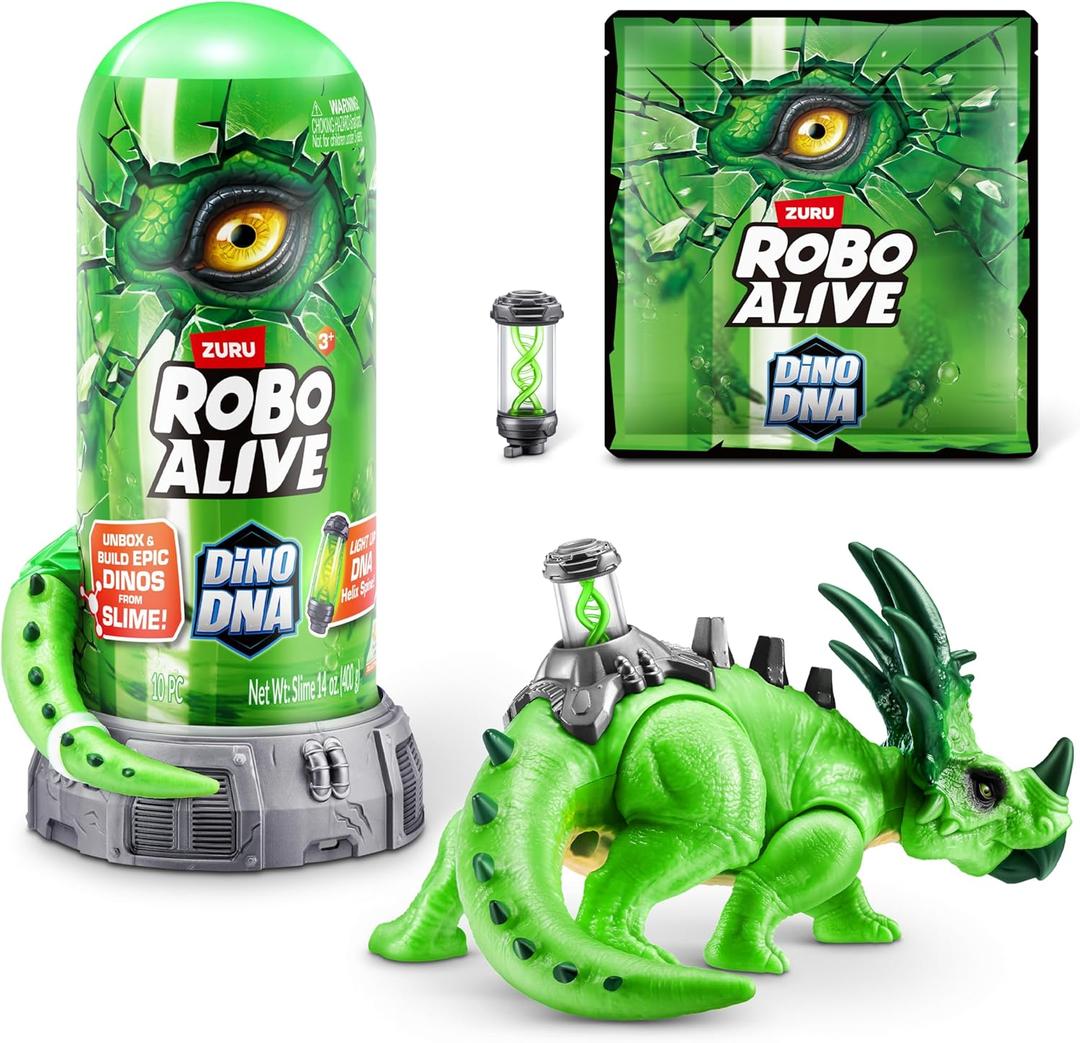 Robo Alive Dino DNA (Styracosaurus) by ZURU, Light up Dinosaur Toy, Surprise Unboxing