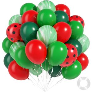 60pcs Watermelon Balloons 12inch with Red Dark Green Balloons for Watermelon Birthday One in a Melon Party Decorations