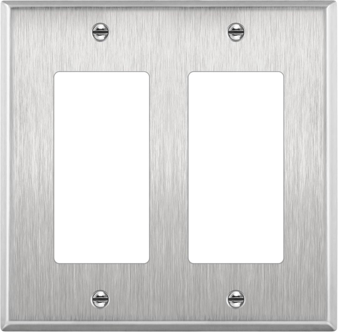 ENERLITES Decorator Switch or Receptacle Outlet Metal Wall Plate, Corrosion Resistant, Size 2-Gang 4.50" x 4.57", UL Listed, 7732, 430 Stainless Steel, Silver, 1 Count (Pack of 1)