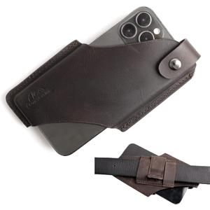 Topstache Leather Phone Holster with Belt Clip for iPhone 17/16/15 Pro Max & Plus - Magnetic Closure Cell Phone Case for Galaxy S25/S24 Ultra - Leather Belt Holder Loop Case, L,Darkbrown