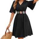 TDiooCor 2026 Casual Short Summer Bohemian Dresses for Women Casual Flowy Puff Sleeve Knee Length Midi Sun Dress XXL