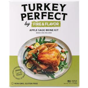 Fire & Flavor Apple Sage Turkey Perfect Brine - Turkey Brine Kit with Bag for Roasting, Grilling, Smoking, and Frying - Brining Seasonings for Cooking and Turkey Brine Bag - Turkey Brine and Rub Kit, BB AUGUST 2030