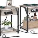 VASAGLE End Table with Charging Station, Set of 2, Small Side Tables for Living Room, Bedroom, Nightstand with Outlets and USB Ports, Bedside Table with Storage Shelf, Heather Greige and Black