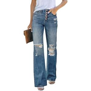 LookbookStore High Waisted Ripped Flare Jeans for Women Distressed Bell Bottom Jeans Wide Leg Pants XL