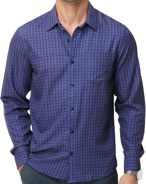 fohemr Mens Button Down Shirts Plaid Long Sleeve Dress Shirt Wrinkle Free Business Casual Gingham Shirt Tops Medium