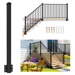 Egadis 1 Pack 2.56 in. x 2.56 in. x 46 in. Aluminum Side Mount Railing Post for 36" Railing Kit, Black Textured Outdoor Powder-Coat Finish Fascia Mount Level/Stair Post for Decks, Porches, Balconies