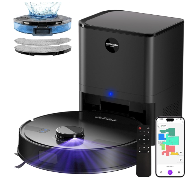 MONSGA Robot Vacuum and Mop Combo, 5000Pa Robotic Vacuum with 3.5L Self Emptying Station, Lidar Navigation Robot Vacuum Cleaner, 180mins Runtime, APP/Remote/Voice Control, for Hard Floors and Carpets