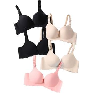 Pack of 5, Women Comfort No Wire Bras Seamless No Show Bra Pack (2black+2beige+1pink, 38B)