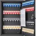 Barska 64 Position Key Lock Box Wall Mount Steel Key Cabinet with Adjustable Numbered Hooks, Index Log, Colored Key Tags for Home or Office
