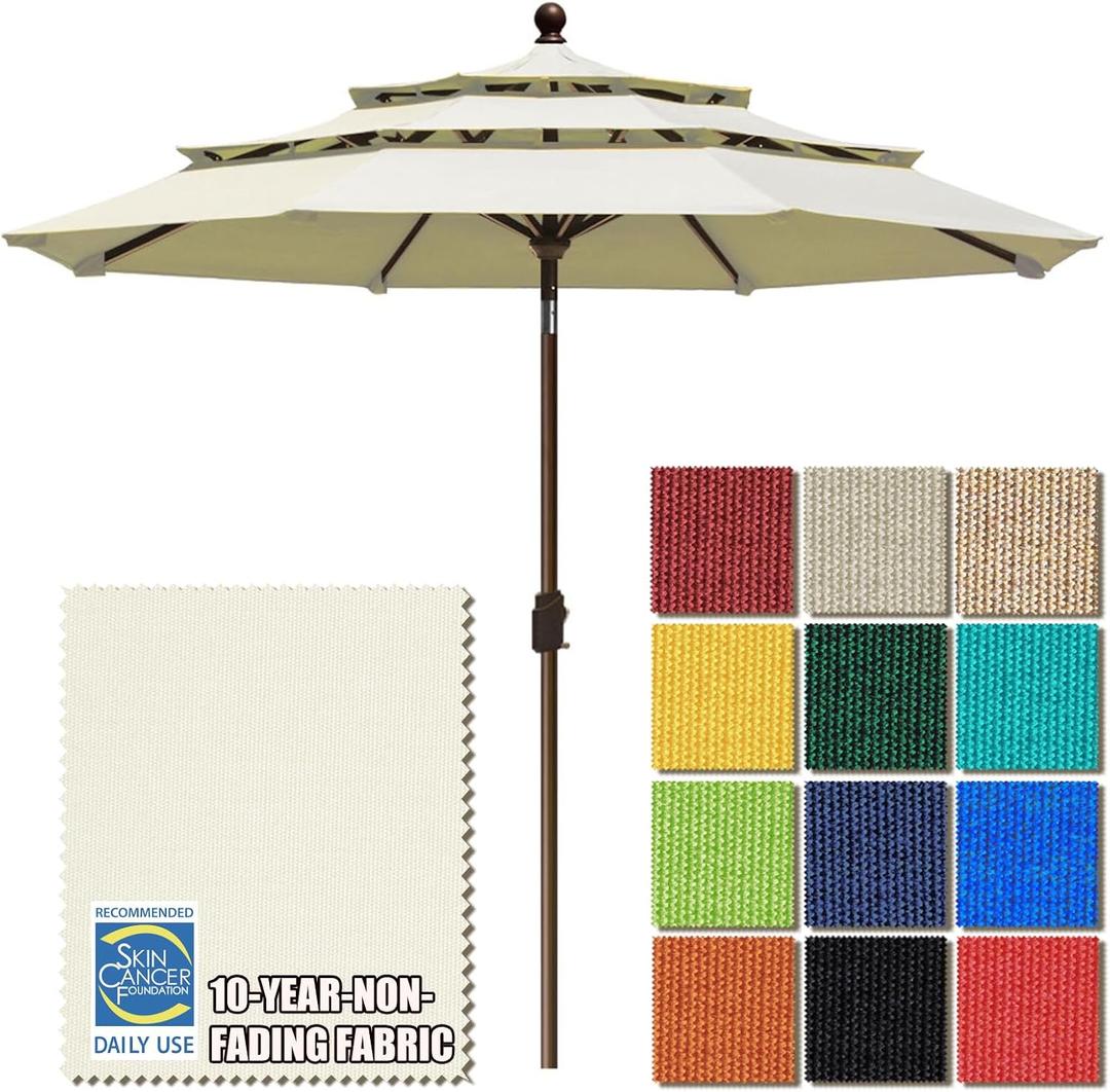 EliteShade USA 10-Year-Non-Fading 9ft 3-Tier Market Patio Umbrella, Commercial Grade Outdoor Table Umbrella with Crank Open, Windproof & UPF 50+ UV Protection, Heavy Duty Ventilation for Garden, Deck, Pool, Backyard, Beach & Bistro, Natural